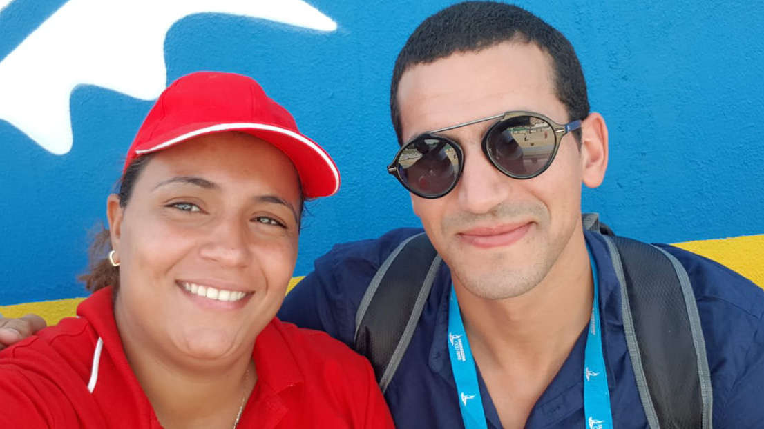 Mouna Beji, pétanque champion, with Olympic swimming champion Oussama Mellouli