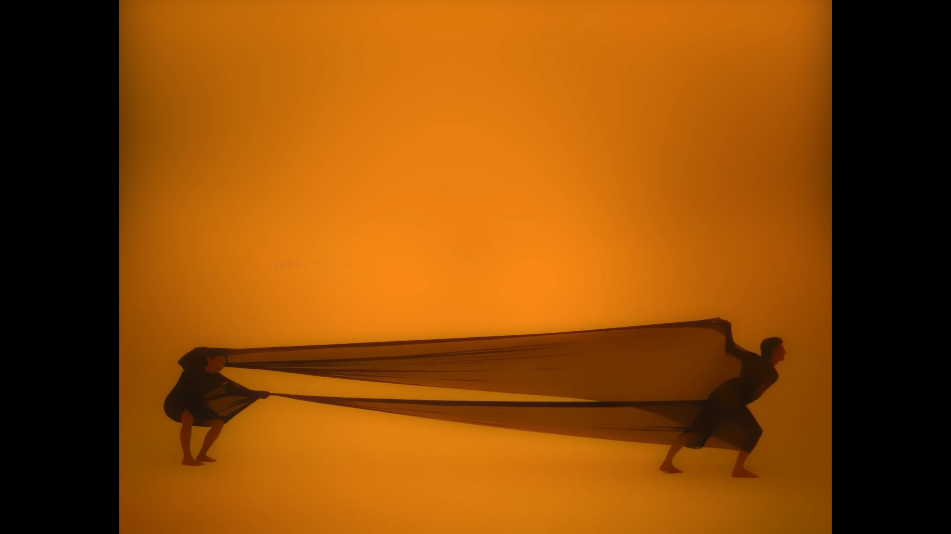 two people intertwined with fabric dancing on an orange background 