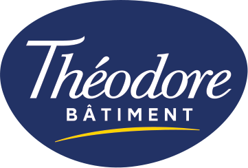 logo de Theodore jaune sur fond bleu partenaire avec oc concept 82 Peinture, décoratrice d'intérieur et matériaux à Montech