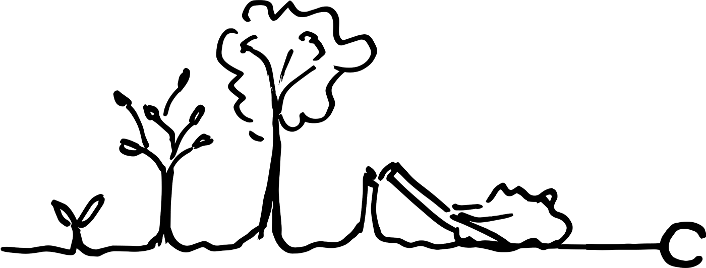 Doodle mit einem wachsenden Baum, der im letzten Schritt gefällt wurde