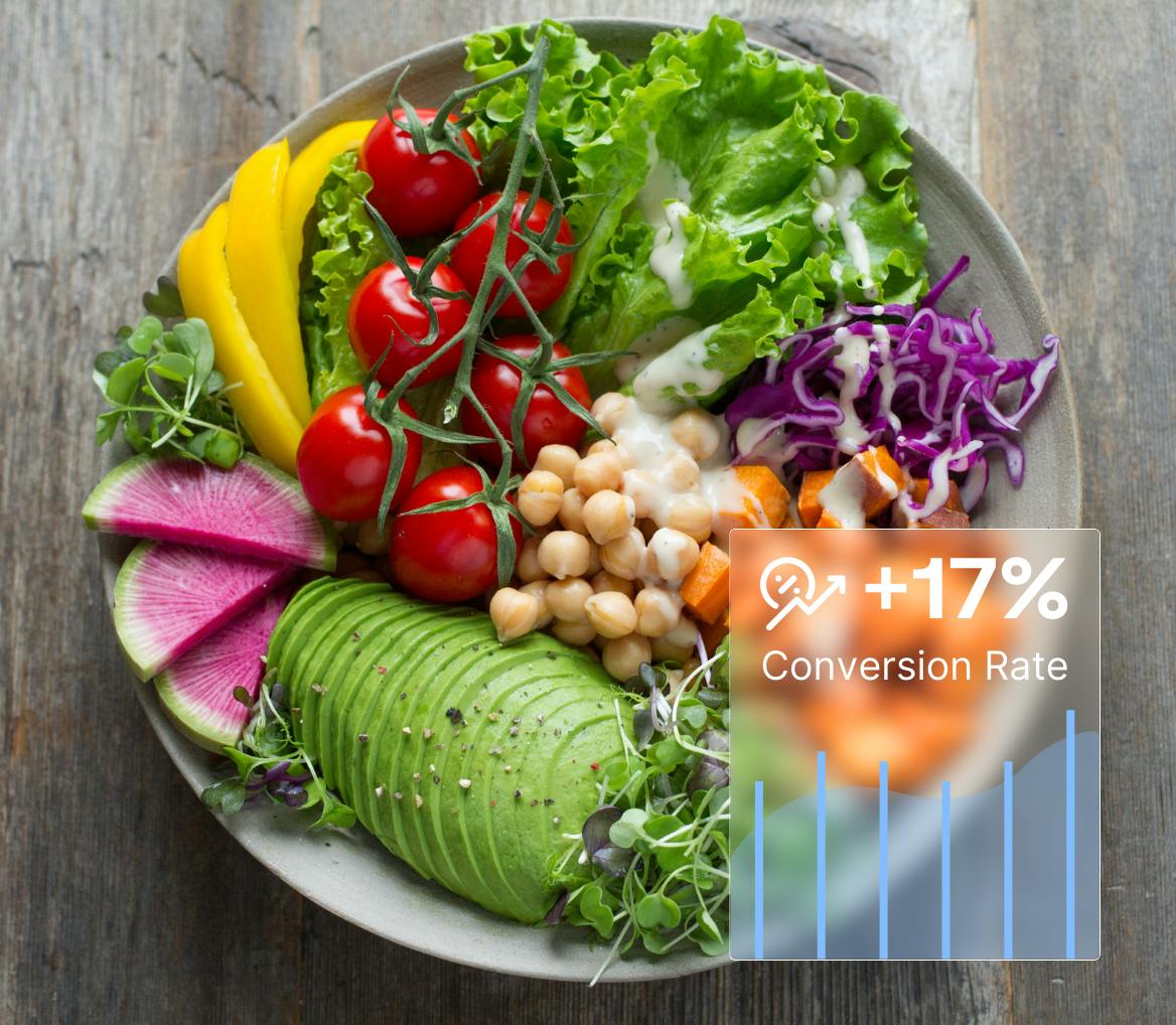 salad with a chart of increased conversion rate