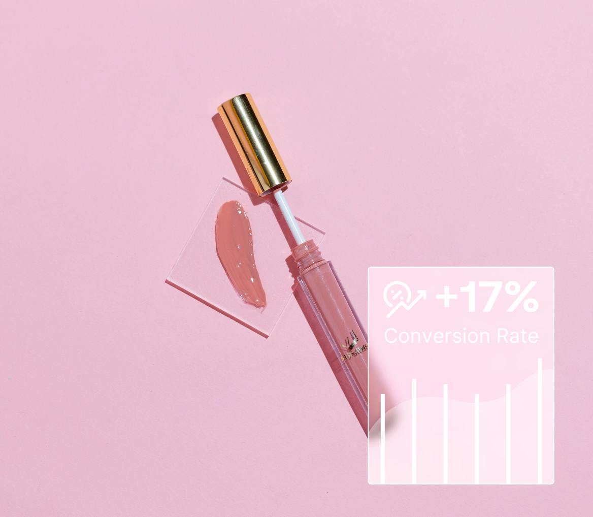 pink lip gloss with conversion rate overlay graph