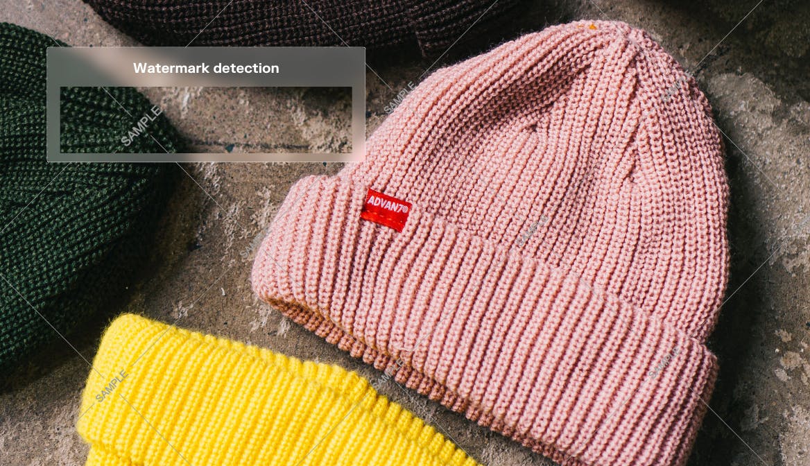 beanie photo with logo and watermark detection
