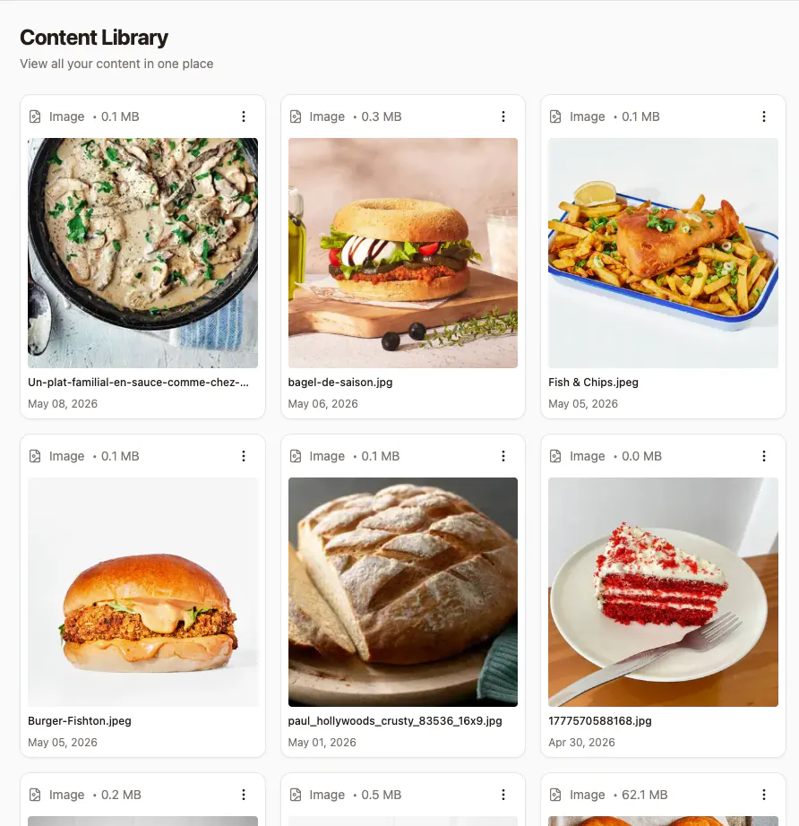 screenshot of Ocus Viral content library page