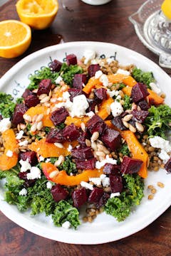 Winter Beetroot & Pumpkin Salad on a white plate