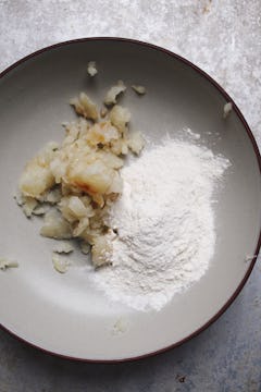 on a plate jerusalem artichoke mash and pasta flour