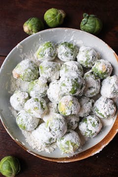 Brussels sprouts coated in flour 