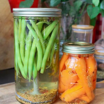 homemade pickled vegetables in jars
