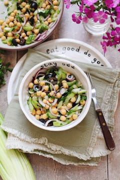 A serving of mediterranean celery salad in a bowl. 