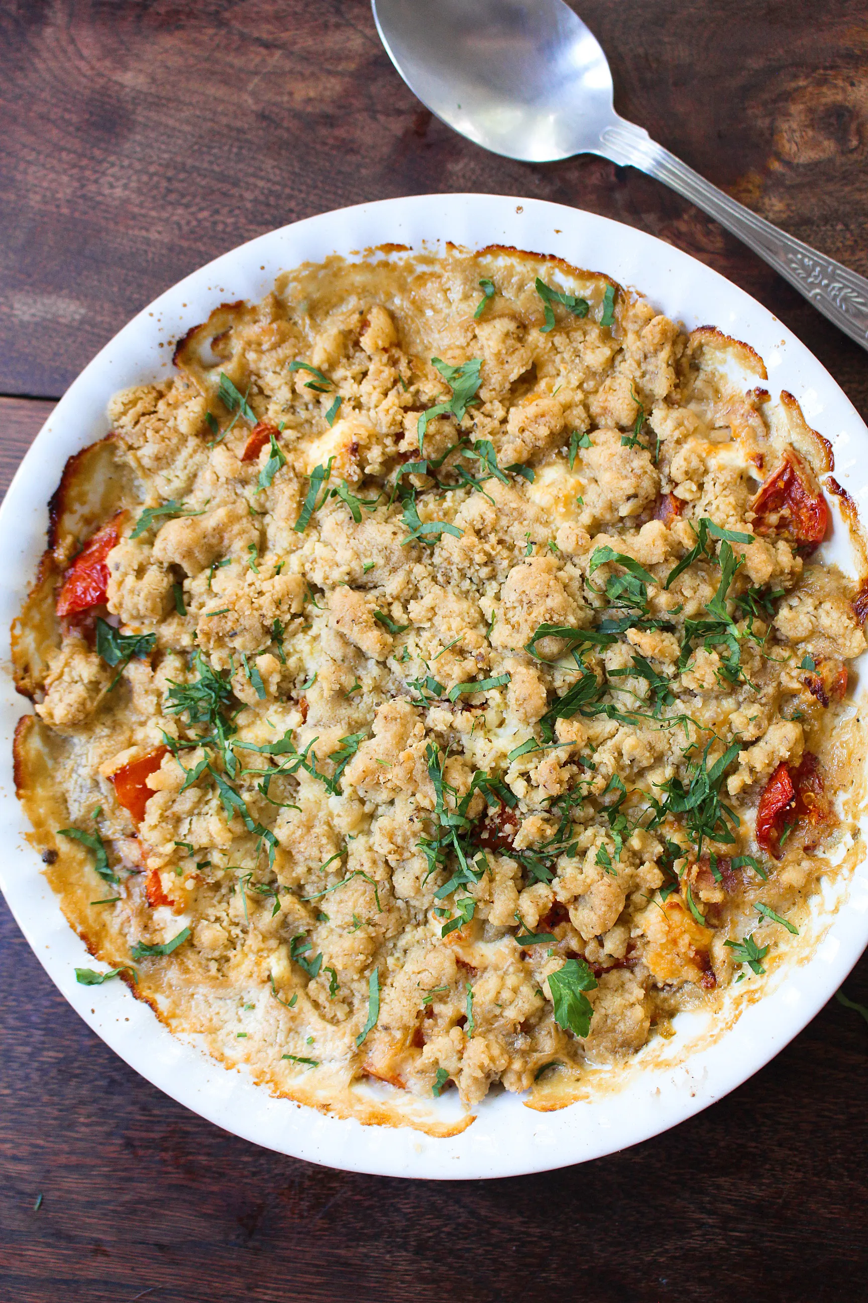 Tomato & Goat Cheese Crumble with Basil
