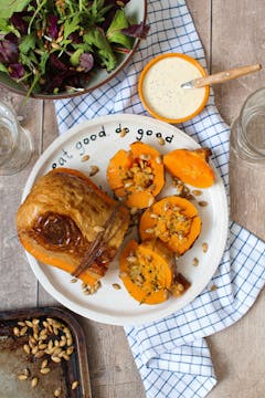 Sweet potato, stuffed on an Oddbox plate