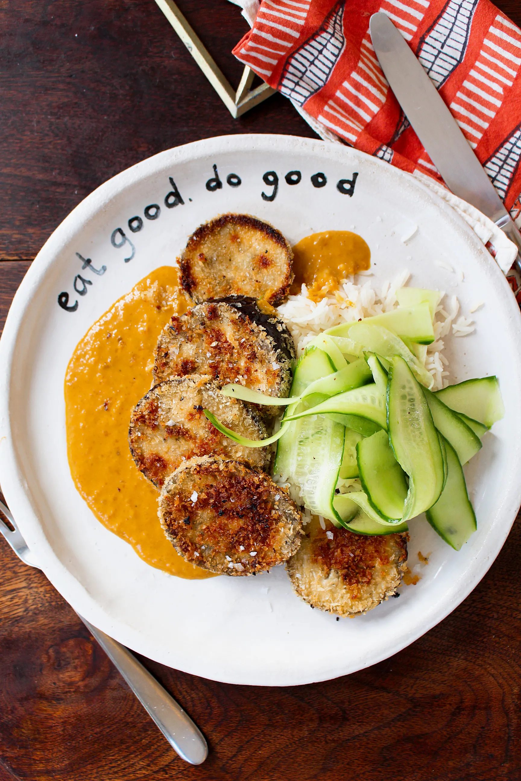 Aubergine Katsu Curry with Cucumber Salad