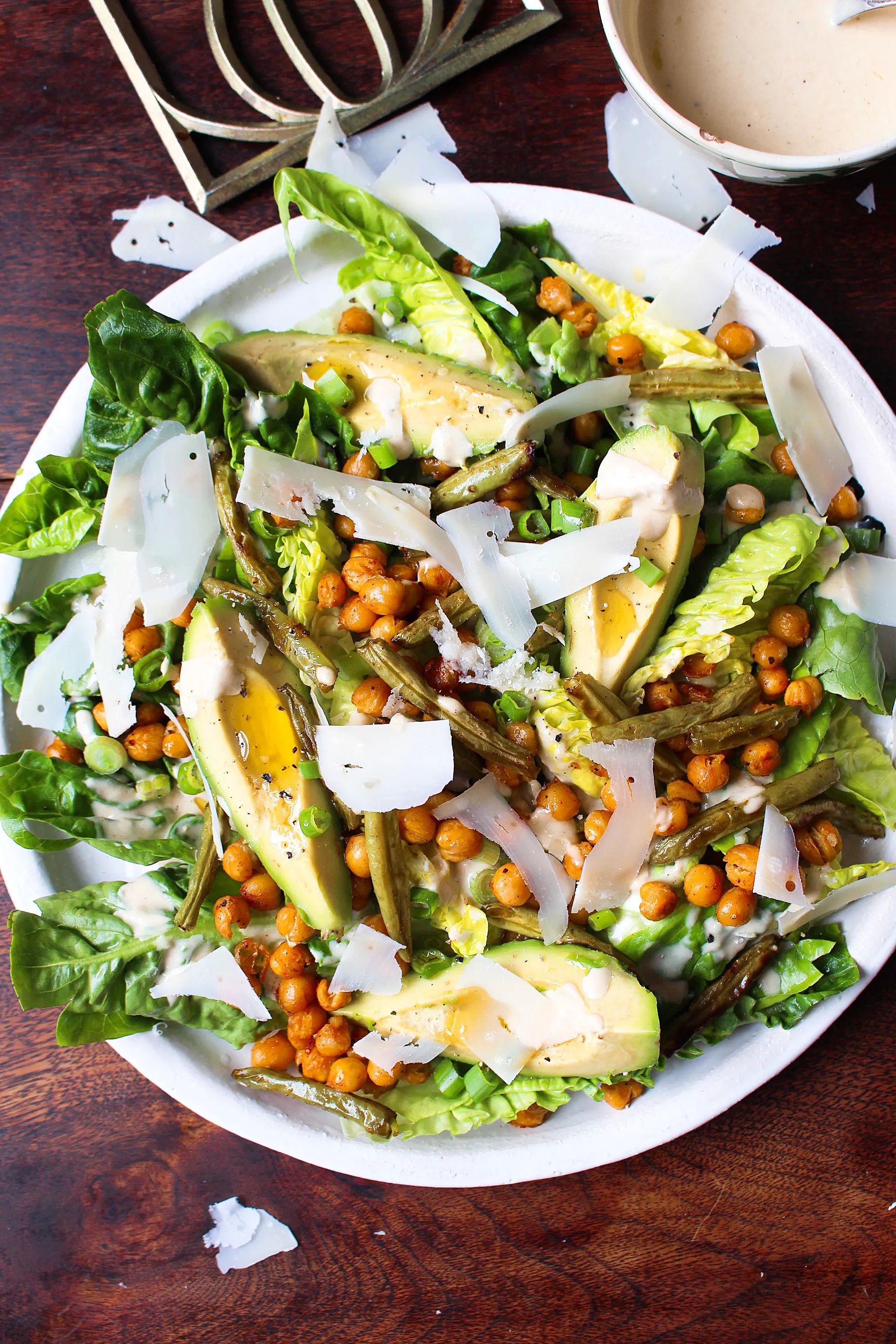 Green Caesar Salad with Avocado and Crispy Chickpeas