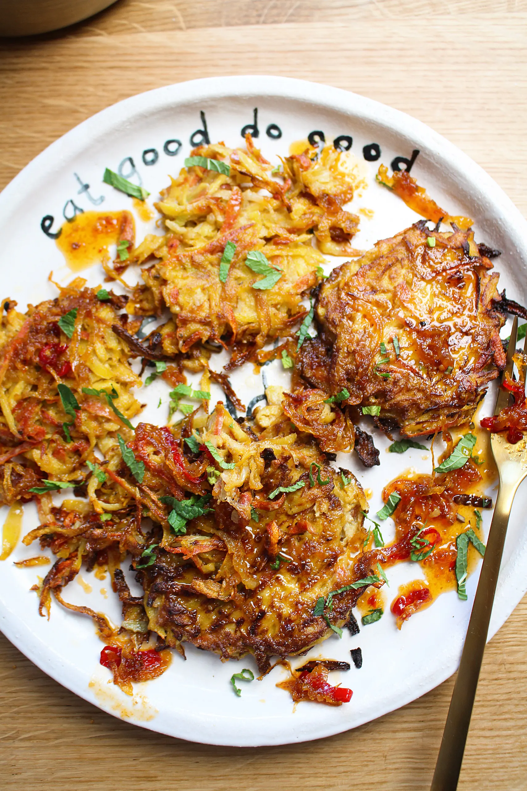 Carrot Hash Browns with Chilli Oil