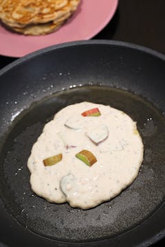 pancake cooking in frying pan 