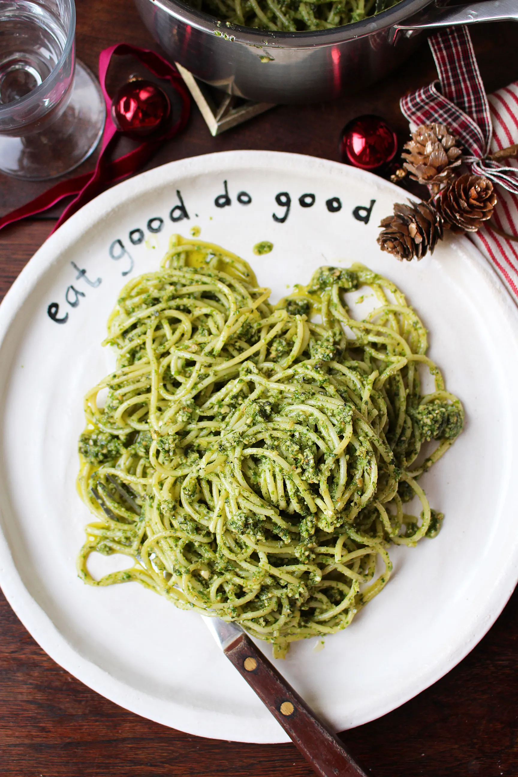 Rocket, Pumpkin Seeds and Truffle Oil Pesto Pasta