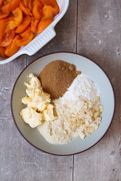 bowl with butter,flour, coconut sugar, ground almond and sea salt