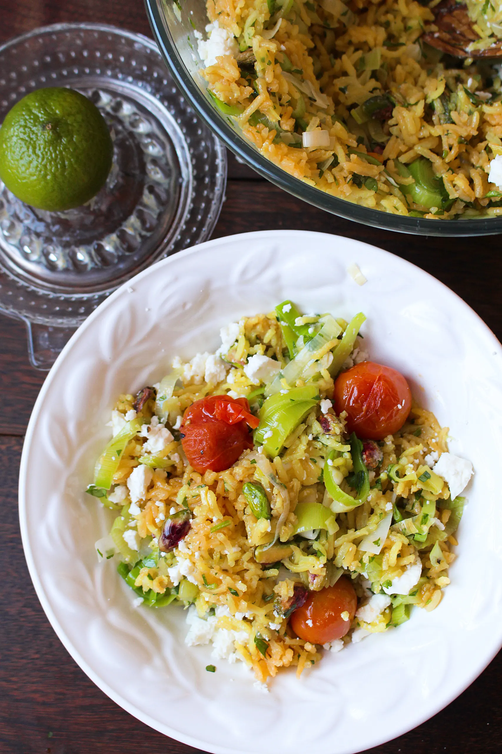 Leek Pilaf with Toasted Nuts and Feta