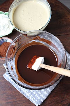 Melted chocolate and butter in bowl