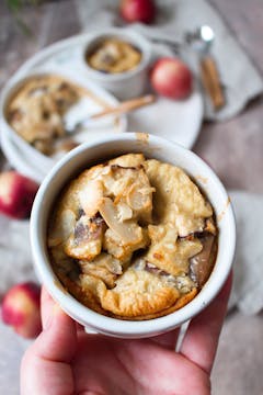 close up picture of nectarine clafoutis
