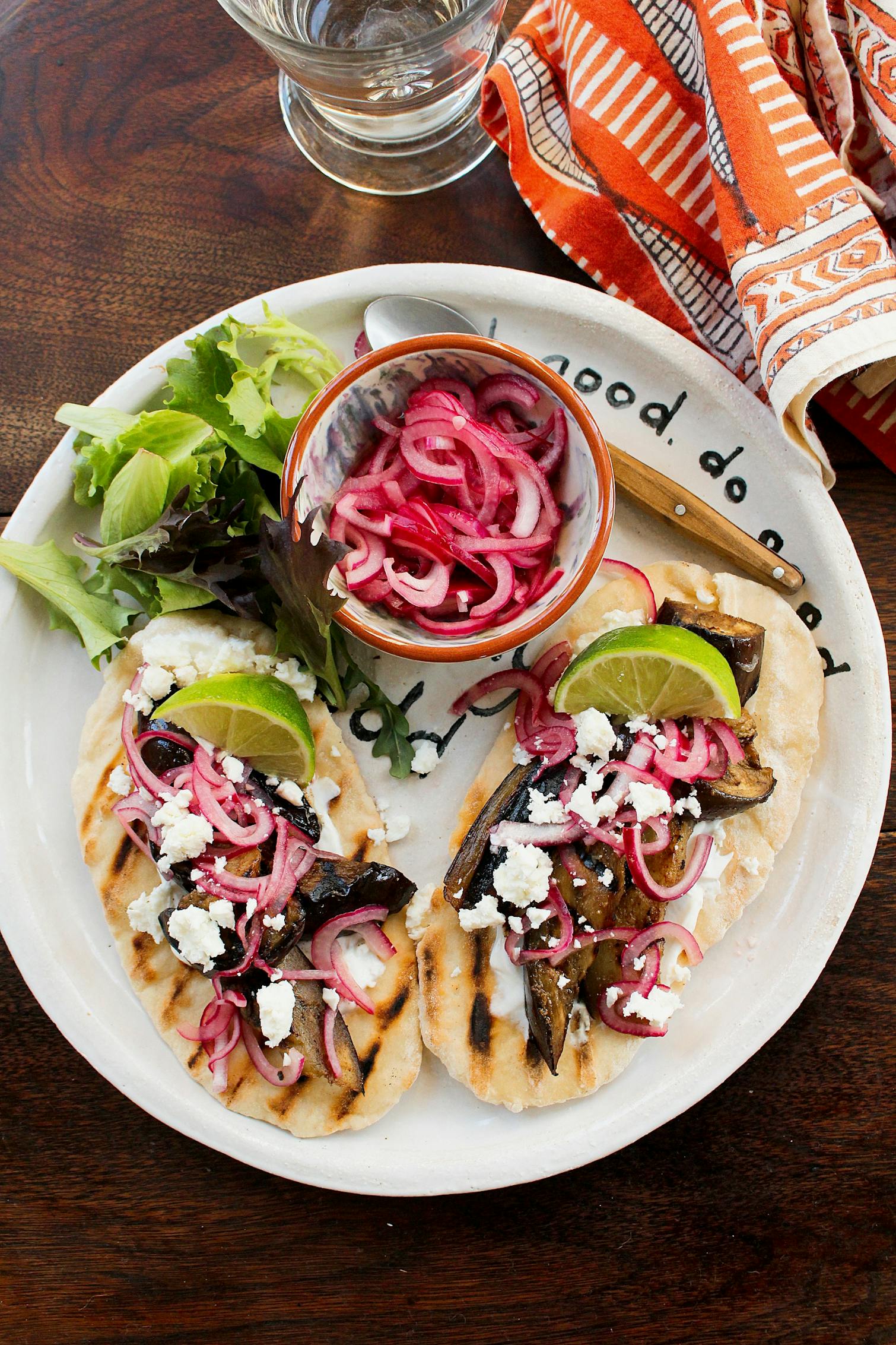 Spiced Aubergine & Pickled Onion Flatbreads