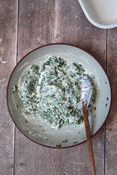 Wilted spinach mixed with ricotta and lemon zest. 