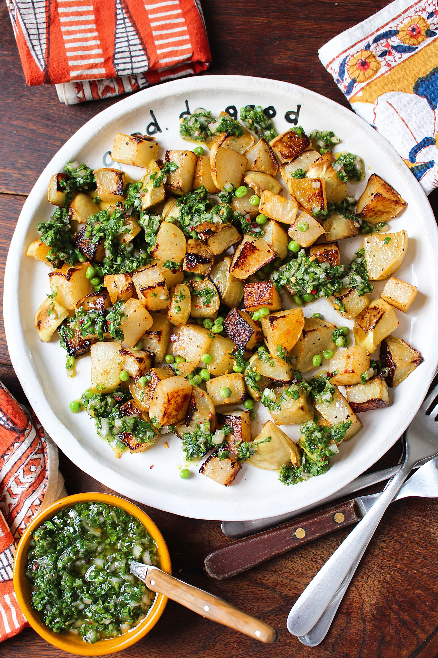 Kohlrabi Hash with Chimichurri Sauce