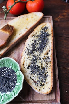 sesame seeds sprinkled over bread 