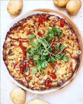 A plate of loaded tortilla patata