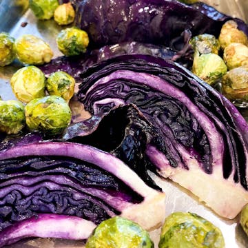 Roasted red cabbage and sprouts