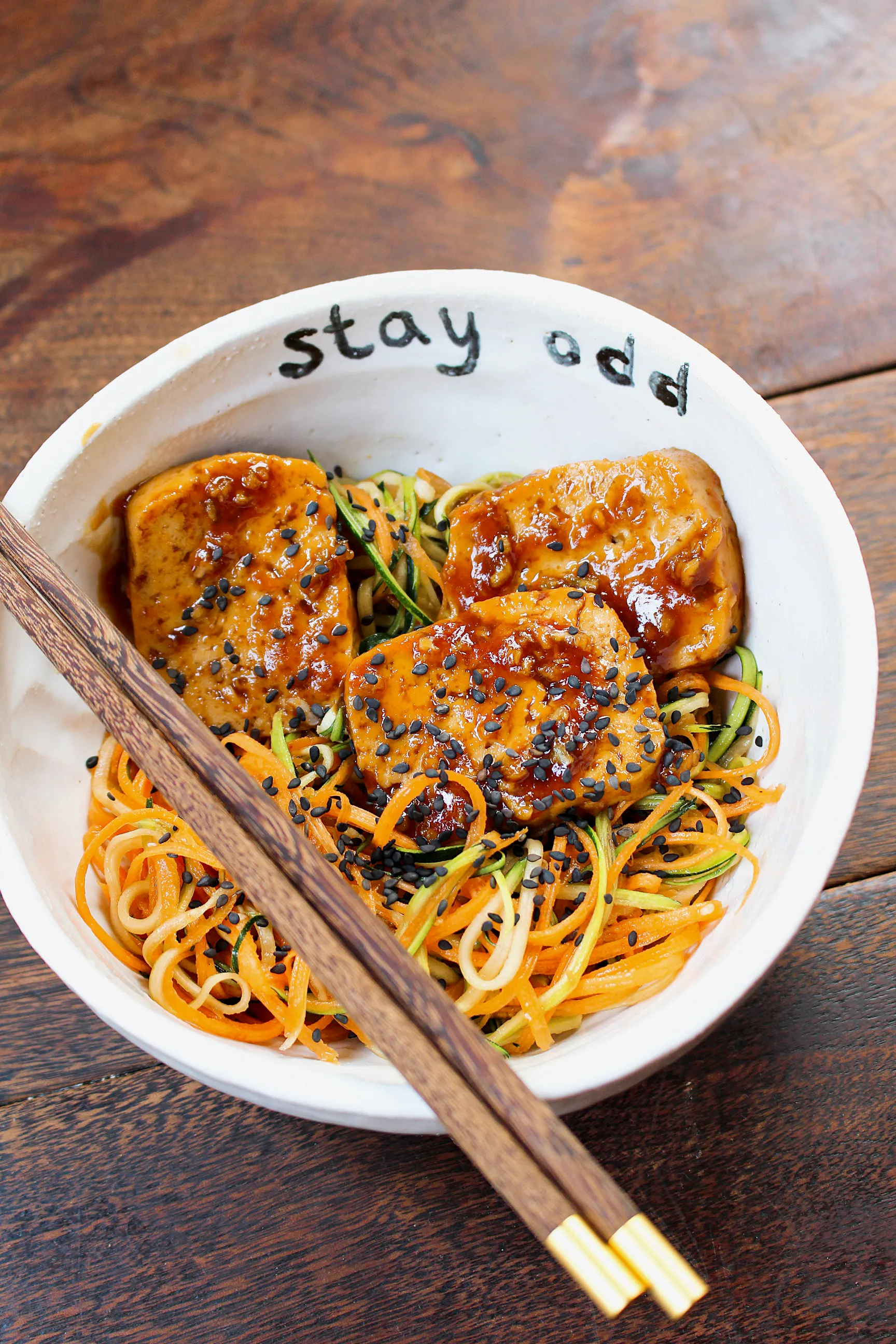 Hoisin Tofu With A Courgette Noodle Slaw