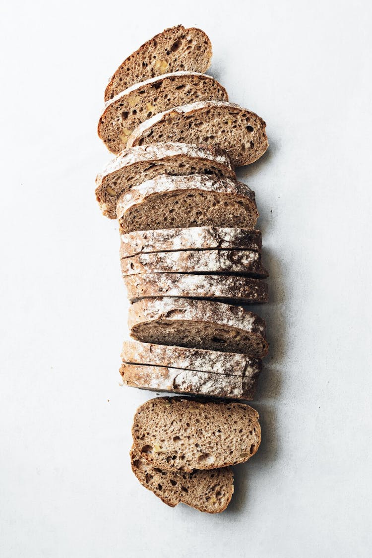 A sliced sourdough baguette.