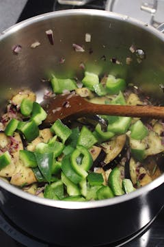green pepper added to the sauce pan