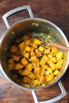 Butternut cooking in saucepan
