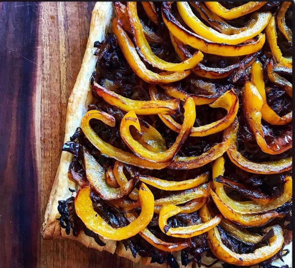 caramelised onion and pepper tart
