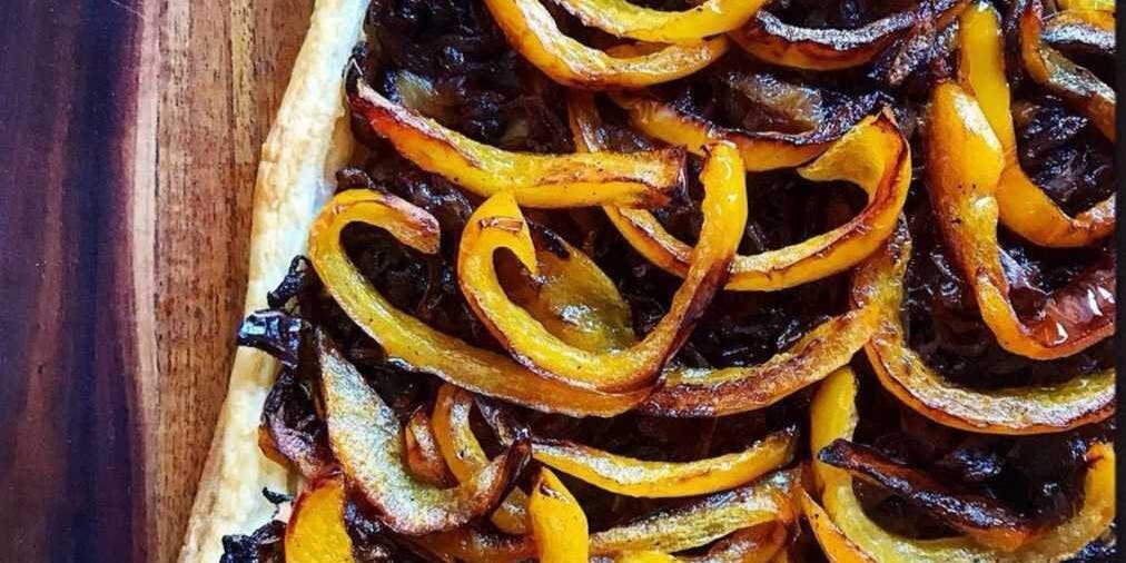 caramelised onion and pepper tart