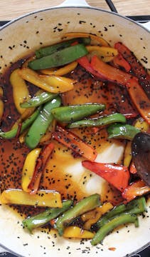 sitr fried peppers in a Japanese style sauce