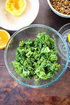 kale leaves in a clear bowl