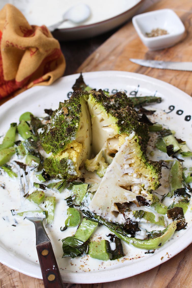 plate with roasted romanesco 