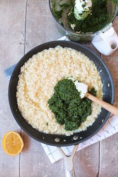 risotto rice with veg stock and cavolo nero paste