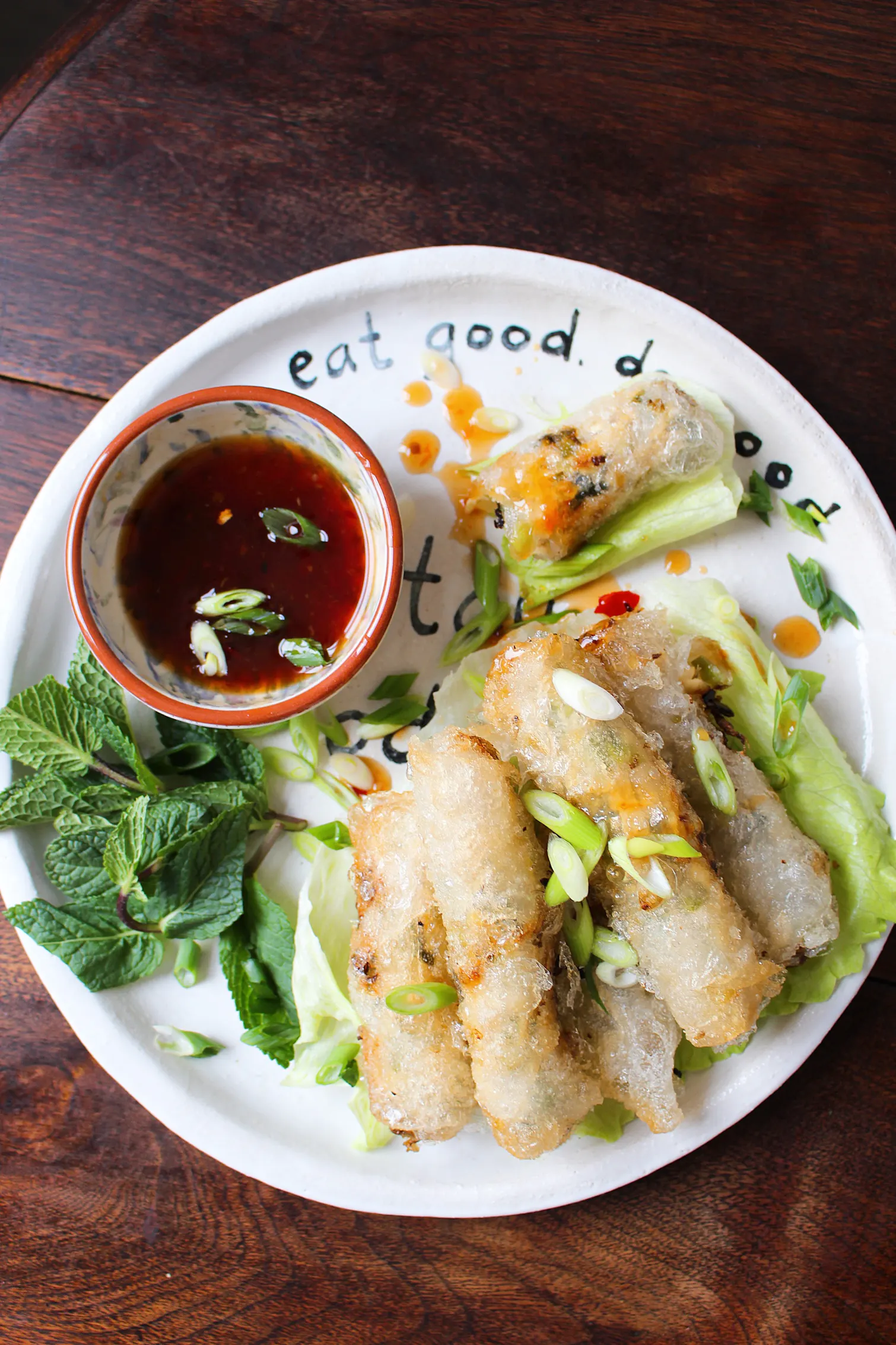 Crispy Spring Onion Rolls with Sweet and Spicy Sauce