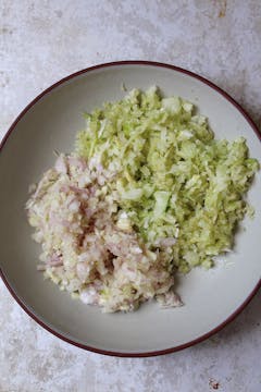 Chopped fennel, onion and garlic on a plate