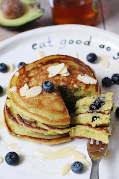 plate with avocado pancakes