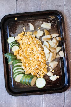 chopped veggies on a tray