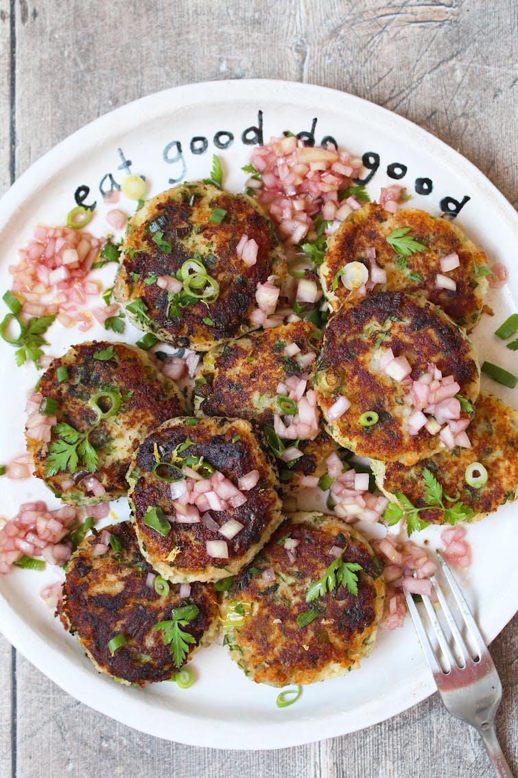 potato cakes served with shallot sauce