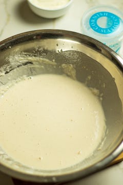 The blue cheese sauce mixed in a bowl. 