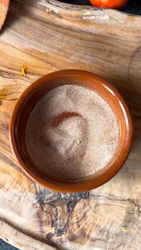 cinnamon sugar in a brown ramekin 