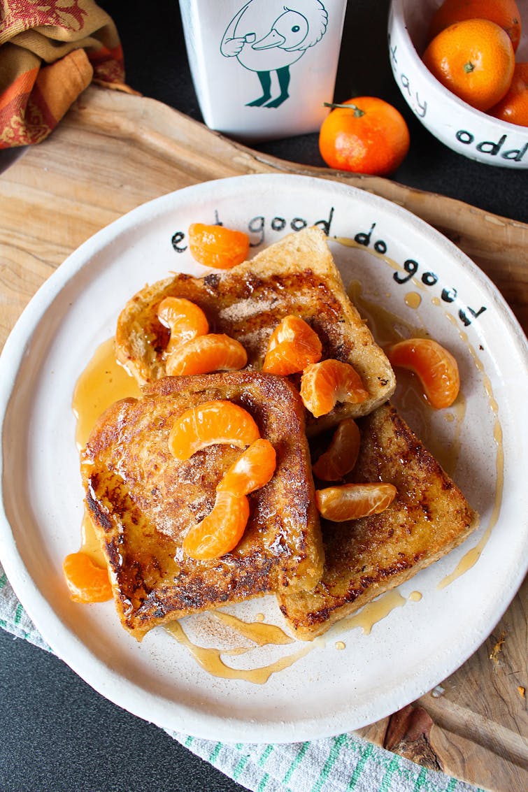 Clementine & Cinnamon Sugar French Toast on a white plate 