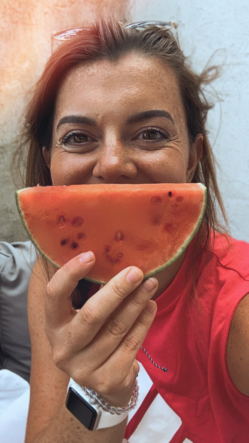 Oddbox customer with slice of watermelon