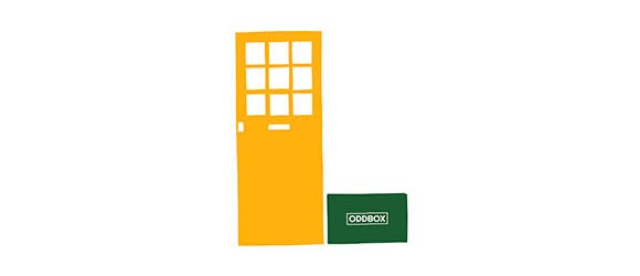 Illustration of an Oddbox next to a front door
